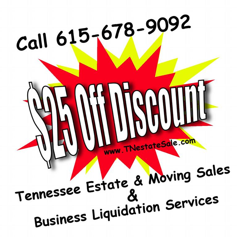25 off dicount TN estate sale logo from Tennessee Estate Sales Liquidation in Ridgetop, TN 37152